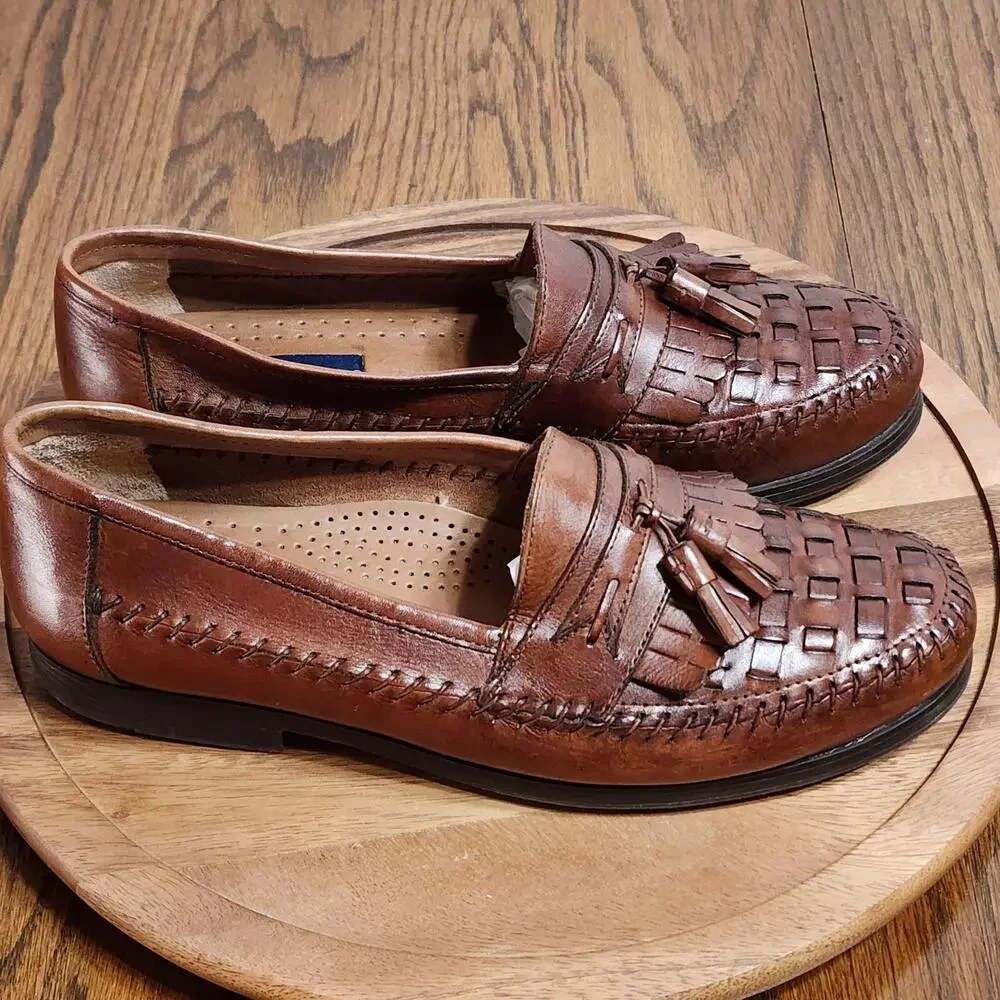 Giorgio Brutini Shoes Mens Size 10 Brown Leather Tassel Woven Slip On Dress